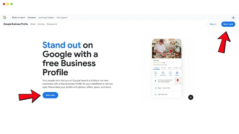 Google Business Profile sign in page for managing local business listing and Google Maps profile
