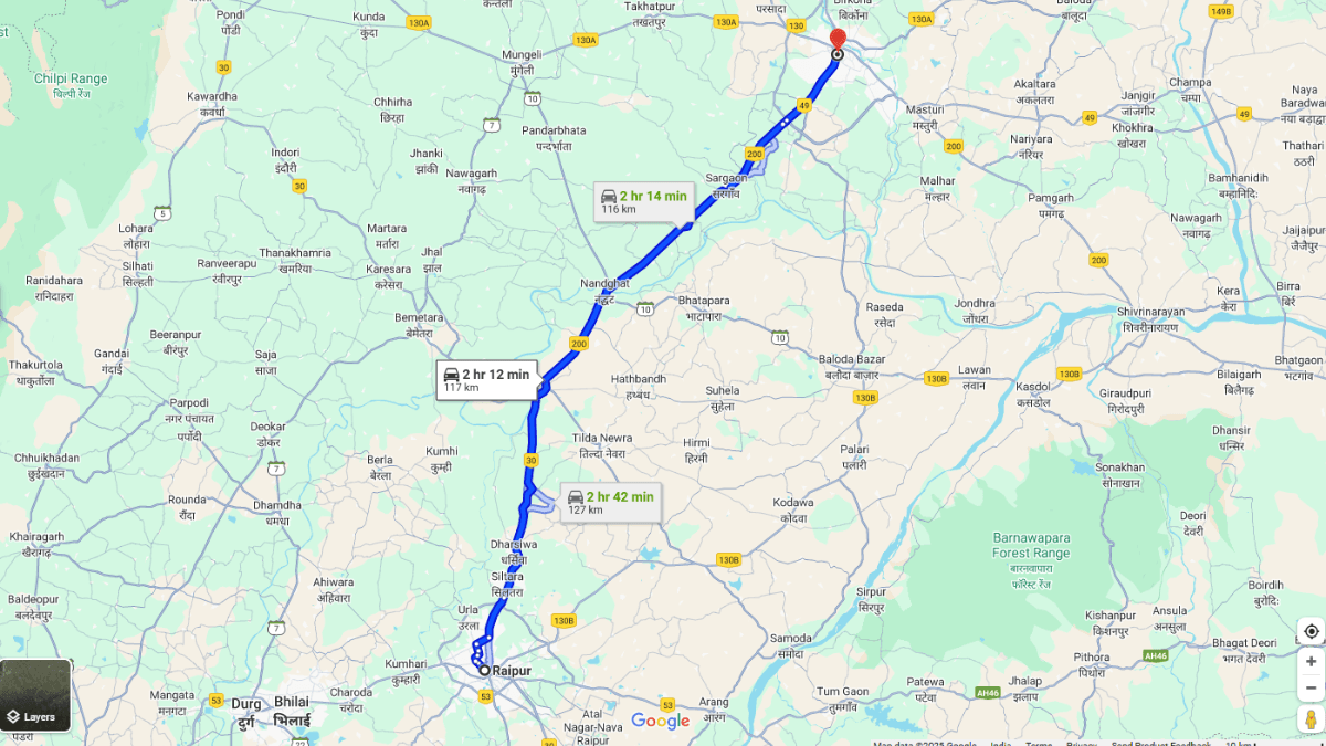 Raipur to Bilaspur Distance