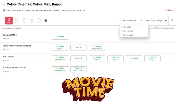 Colors Mall Raipur Movie Time Today 2025 3 Colors Mall Raipur Movie Time