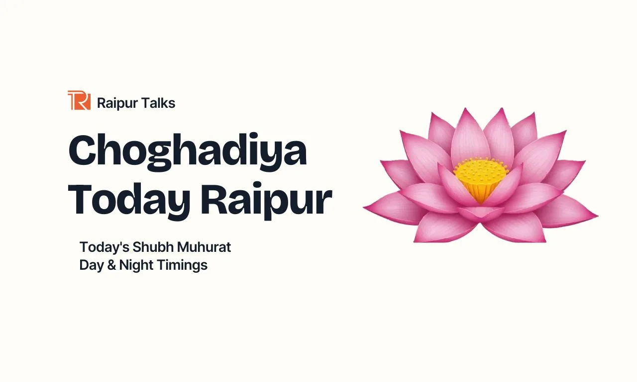 Choghadiya Today Raipur. Today's Shubh Timings 1 Choghadiya Today Raipur showing today's Shubh Muhurat and Day & Night timings